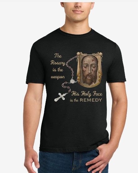 Holy Shroud T Shirt with Numbers 10:35 on back – His Holy Face